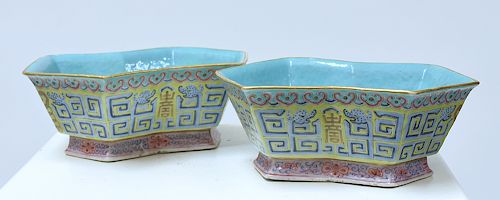 Pair 19th C. Chinese enamel decorated planters