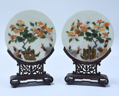 Good pair of Chinese hardstone table screens