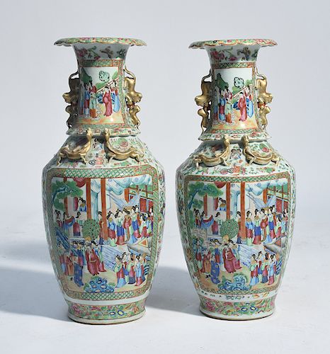 Pair of Chinese Rose Mandarin vases