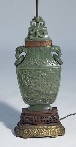 Large Chinese jade urn converted to lamp