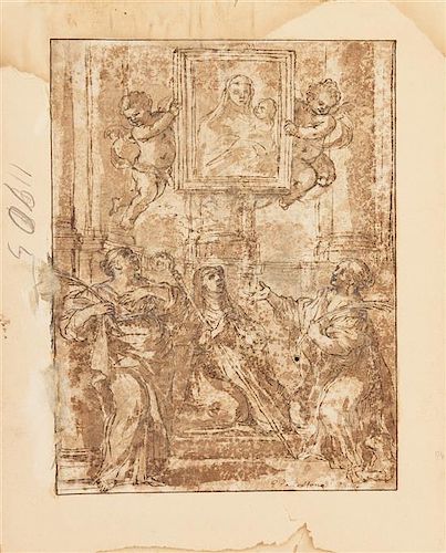 Pietro da Cortona, (Italian, 1596-1669), Saints with a Portrait of the Virgin and Child