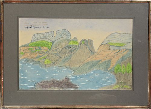 Joseph E. Yoakum (Am. 1888-1976) drawing, Three Sisters Mountain range near McKenzie Ridge