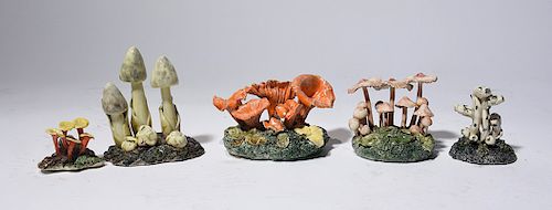 Five ceramic mushroom groups