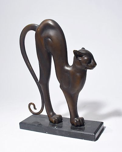 Modernist bronze sculpture of a cat, signed Somchai 69