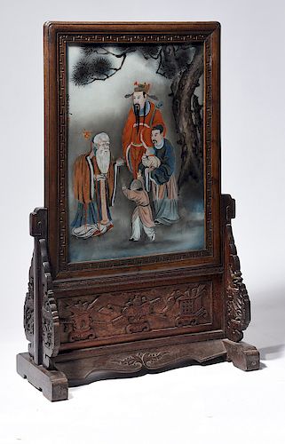 19th C. Chinese reverse painted table screen