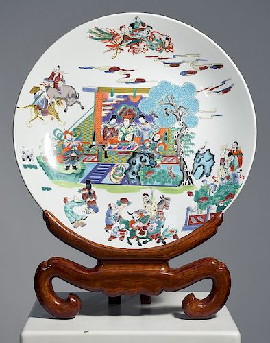 Chinese enamel decorated charger with multiple figures
