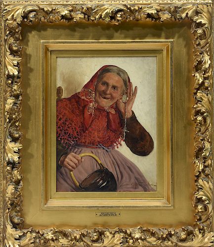 Italian 19th C. oil on canvas, signed “Apasterla” lower right, old woman