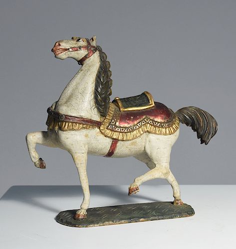 19th C. Asian carved and polychrome wooden horse