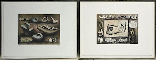 Two Henry Moore pencil signed & numbered colored lithographs