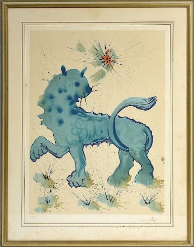 Salvador Dali colored lithograph of prancing lion