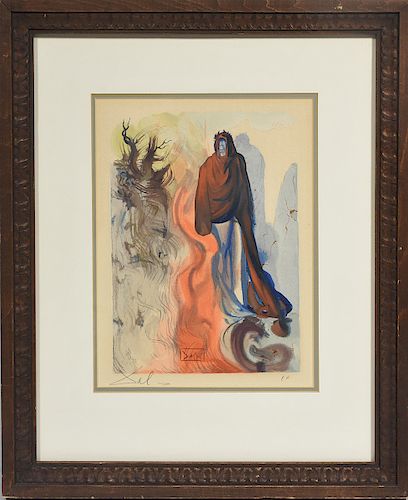 Salvador Dali colored lithograph, robed figure