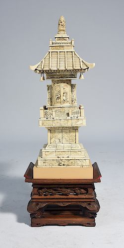 Chinese carved bone pagoda altar, 20”H