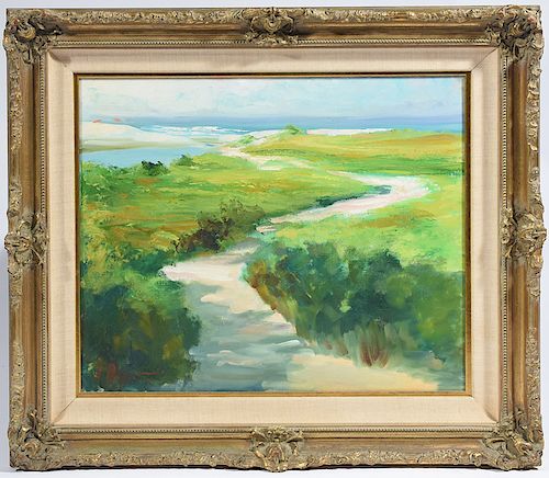 Oil on canvas, sandy pathway leading to a beach, signed J. Appleton 