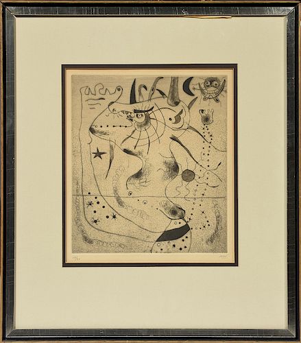 Joan Miro etching, abstract composition, pencil signed and numbered