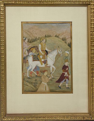19th C. Indian miniature of Prince in a hunting party