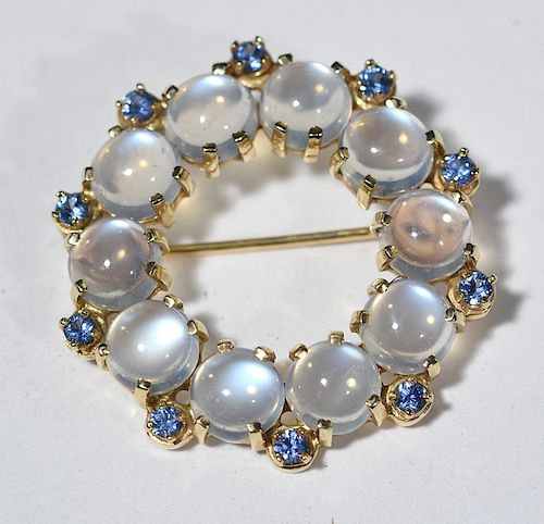Tiffany & Co. 14K moonstone and sapphire circle pin