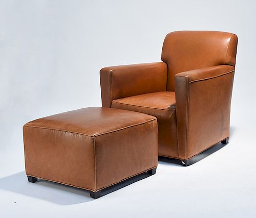 Leather club chair with matching ottoman