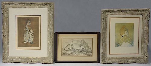 Three framed prints, two Toulouse Lautrec, one Benton