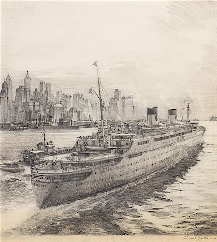 Carl G. Evers, (German/American, 1907-2000), M.S. Homeric Leaving New York Harbor