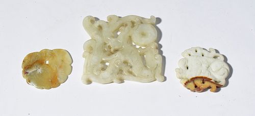 Three carved jade elements