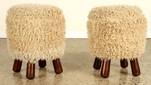 PAIR FUZZY STOOLS MANNER OF JEAN ROYER