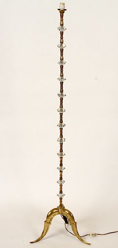 BRASS FLOOR LAMP FACETED CRYSTALS CIRCA 1940