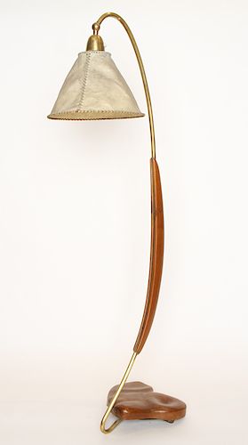 CARVED WOOD BRASS NATURALISTIC FLOOR LAMP C.1950