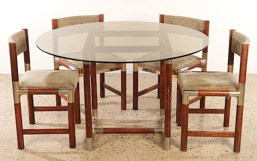 FRENCH WOOD CHROME TABLE AND 4 CHAIRS C.1970