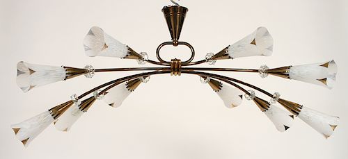 BRONZE AND CRYSTAL FRENCH CHANDELIER C. 1960