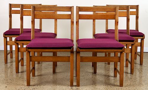 6 OAK SIDE CHAIRS BY GUILLERME ET CHAMBRON C.1950