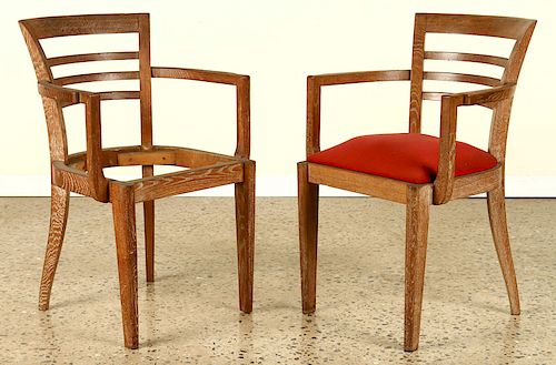 PAIR CERUSED OAK FRENCH OPEN ARM CHAIRS C.1940