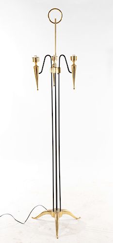 FRENCH BRASS AND IRON 3 ARM FLOOR LAMP C.1950