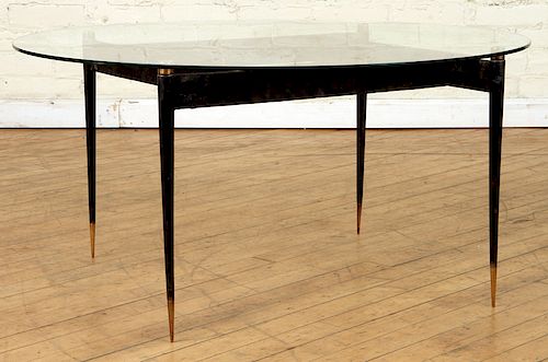IRON AND BRONZE COFFEE TABLE GLASS TOP C.1960