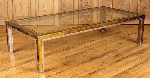BRASS CHROME COFFEE TABLE ATTR. TO WILLY RIZZO