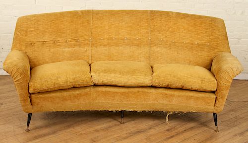 ITALIAN CURVED TUFTED UPHOLSTERED SOFA C.1950