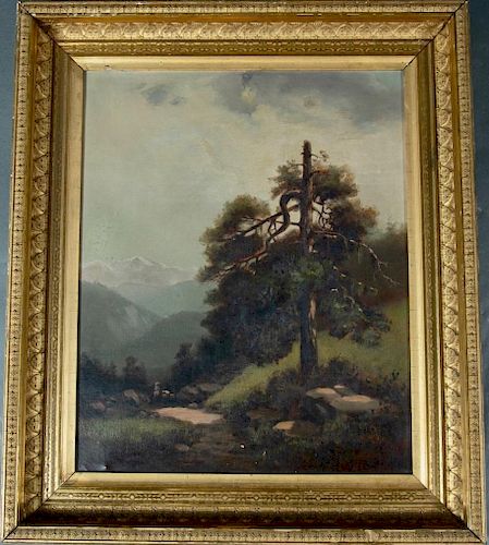 19thc.American School Oil, Spur of the Sierra Mountains