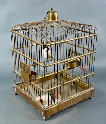 Large Antique Brass Bird Cage, 19thc.