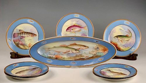 Limoges Hand Painted Fish Service