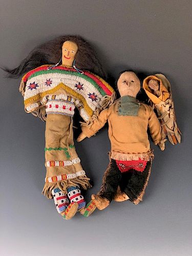 Two Sioux Native American Indian Beaded Dolls, ca. 1890