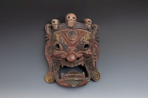 Himalayan Fearsome Mahakala Deity Mask with Skull Crown