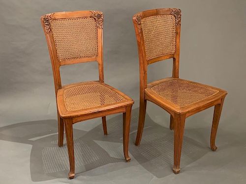 A Pair of Art Nouveau Walnut Side Chairs, French