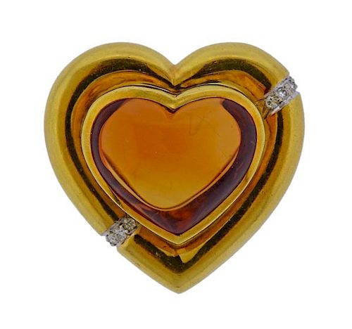 Tiffany &amp; Co Paloma Picasso 18K Gold Diamond Citrine Heart Pin