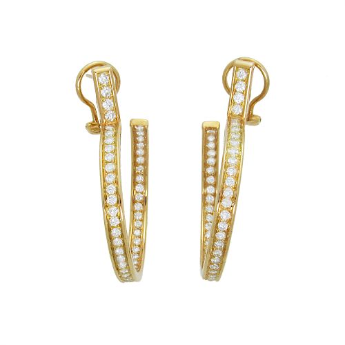 Estate 18K Cartier Diamond Hoop Earrings