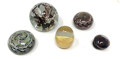 Five Art Glass Paperweights 