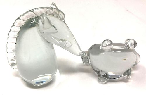 Steuben Crystal Horse & Frog Paperweights 