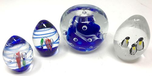 Four Dynasty Assorted Art Glass Paperweights 