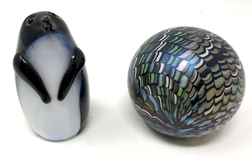 Two Orient and Flume Art Glass Paperweights