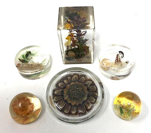 Six Lucite Paperweights 