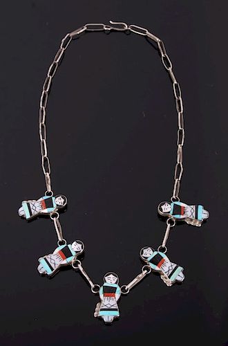 Signed Zuni Maiden Inlay Necklace