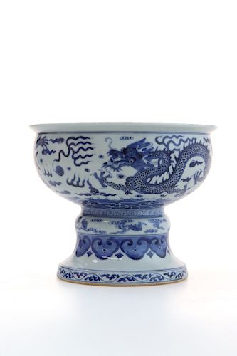 BLUE AND WHITE SEA DRAGON HIGH FOOT POT